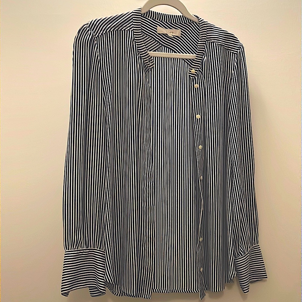 LOFT: Navy blue and white stripe blouse.
